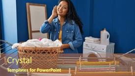  Presentation with hearing - Presentation theme enhanced with young-asian-woman-hanging-clothes background and a coral colored foreground