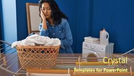  Presentation with depression - PPT layouts consisting of young-asian-woman-hanging-clothes background and a coral colored foreground