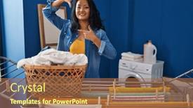  Presentation with creativity - Slides having young-asian-woman-hanging-clothes background and a red colored foreground