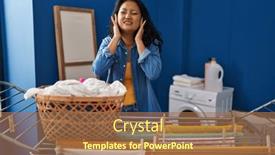  Presentation with asian music - PPT theme consisting of young-asian-woman-hanging-clothes background and a coral colored foreground