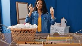  Presentation with clothes - Slide set with young-asian-woman-hanging-clothes background and a coral colored foreground