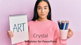  Presentation with colored pencils - Slide set with young-asian-woman-holding-art background and a coral colored foreground