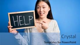  Presentation with text message - Presentation design with young-asian-woman-holding-blackboard background and a teal colored foreground