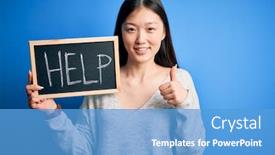  Presentation with text message - PPT theme having young-asian-woman-holding-blackboard background and a teal colored foreground