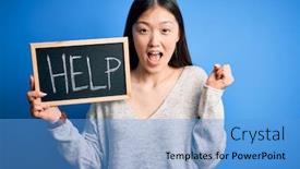  Presentation with text message - Beautiful PPT layouts featuring young-asian-woman-holding-blackboard backdrop and a teal colored foreground