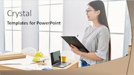  Presentation with asian - Presentation having young-asian-woman-holding-clipboard background and a white colored foreground