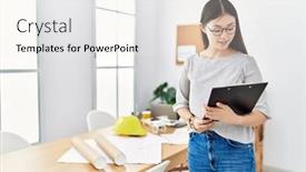  Presentation with asian - PPT layouts featuring young-asian-woman-holding-clipboard background and a white colored foreground