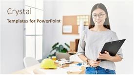  Presentation with asian - PPT layouts enhanced with young-asian-woman-holding-clipboard background and a cream colored foreground