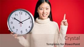  Presentation with clock countdown - Slide deck featuring young-asian-woman-holding-countdown background and a soft green colored foreground