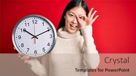  Presentation with clock countdown - Cool new slide deck with young-asian-woman-holding-countdown backdrop and a mint green colored foreground