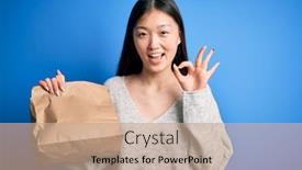  Presentation with food delivery - Slide set with young-asian-woman-holding-delivery background and a coral colored foreground