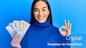  Presentation with indian woman - Audience pleasing presentation theme consisting of young-asian-woman-holding-indian backdrop and a cobalt blue colored foreground