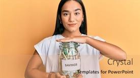  Presentation with asian - Slides with young-asian-woman-holding-jar background and a coral colored foreground