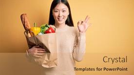  Presentation with yellow paper - Beautiful slides featuring young-asian-woman-holding-paper backdrop and a coral colored foreground