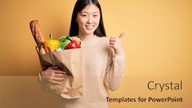  Presentation with yellow paper - Amazing PPT layouts having young-asian-woman-holding-paper backdrop and a coral colored foreground