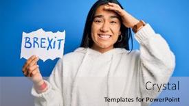  Presentation with brexit - PPT theme consisting of young-asian-woman-holding-paper background and a light gray colored foreground