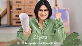  Presentation with paper - Presentation theme enhanced with young-asian-woman-holding-paper background and a seafoam green colored foreground