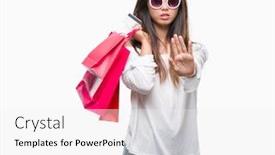  Presentation with woman pushing shopping trolley - Audience pleasing PPT theme consisting of young asian woman holding shopping bags on sales over isolated background with open hand doing stop sign with serious and confident expression defense gesture backdrop and a white colored foreground