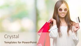  Presentation with sales - Colorful slide deck enhanced with young asian woman holding shopping bags on sales over isolated background with a happy face standing and smiling with a confident smile showing teeth backdrop and a lemonade colored foreground