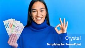  Presentation with singapore - PPT theme consisting of young-asian-woman-holding-singapore background and a cobalt blue colored foreground