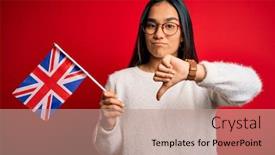  Presentation with brexit - Beautiful presentation theme featuring young-asian-woman-holding-united backdrop and a coral colored foreground