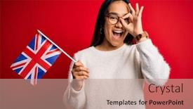  Presentation with brexit - Presentation enhanced with young-asian-woman-holding-united background and a coral colored foreground