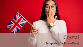  Presentation with brexit - Beautiful slide set featuring young-asian-woman-holding-united backdrop and a coral colored foreground