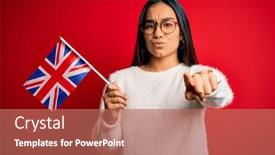  Presentation with brexit - Amazing slide deck having young-asian-woman-holding-united backdrop and a coral colored foreground