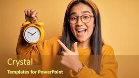  Presentation with vintage clock - PPT layouts with young-asian-woman-holding-vintage background and a tawny brown colored foreground