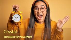  Presentation with vintage clock - Presentation design enhanced with young-asian-woman-holding-vintage background and a tawny brown colored foreground