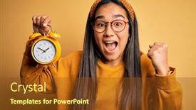  Presentation with vintage clock - Presentation theme enhanced with young-asian-woman-holding-vintage background and a tawny brown colored foreground