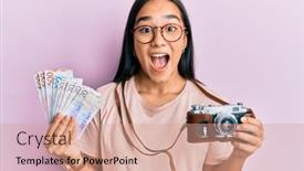  Presentation with swedish - Slide set with young-asian-woman-holding-vintage background and a coral colored foreground