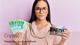  Presentation with russian - Presentation theme featuring young-asian-woman-holding-vintage background and a coral colored foreground