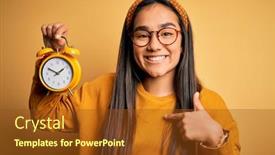  Presentation with vintage clock - Beautiful presentation design featuring young-asian-woman-holding-vintage backdrop and a tawny brown colored foreground