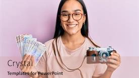  Presentation with swedish - Colorful presentation design enhanced with young-asian-woman-holding-vintage backdrop and a coral colored foreground