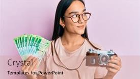  Presentation with russian - Beautiful PPT theme featuring young-asian-woman-holding-vintage backdrop and a coral colored foreground