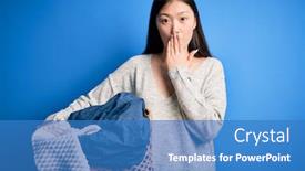  Presentation with shame - Audience pleasing PPT theme consisting of young-asian-woman-holding-wicker backdrop and a teal colored foreground