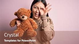  Presentation with animal eye - Theme having young-asian-woman-hugging-teddy background and a tawny brown colored foreground