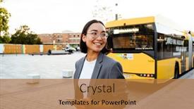  Presentation with smart bus - PPT layouts with young-asian-woman-in-glasses background and a coral colored foreground