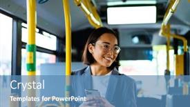  Presentation with bus - Presentation enhanced with young-asian-woman-in-glasses background and a  colored foreground