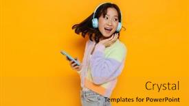  Presentation with asian music - PPT theme enhanced with young-asian-woman-in-headphones background and a gold colored foreground