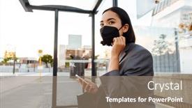  Presentation with bus station - Presentation enhanced with young-asian-woman-in-medical background and a coral colored foreground