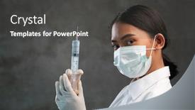  Presentation with corona virus - Beautiful slide deck featuring young-asian-woman-in-virus backdrop and a dark gray colored foreground