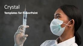  Presentation with corona virus - Slide deck having young-asian-woman-in-virus background and a dark gray colored foreground