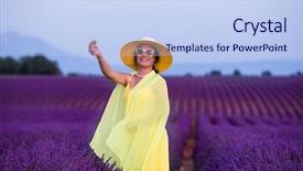  Presentation with flower woman - Presentation theme featuring young asian woman in yellow background and a sky blue colored foreground