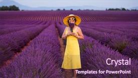  Presentation with flower woman - Beautiful presentation design featuring young asian woman in yellow backdrop and a  colored foreground