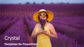  Presentation with new orleans yellow and purple - Colorful presentation theme enhanced with young asian woman in yellow backdrop and a violet colored foreground