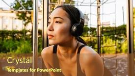  Presentation with asian music - Presentation theme featuring young-asian-woman-listening-music background and a tawny brown colored foreground