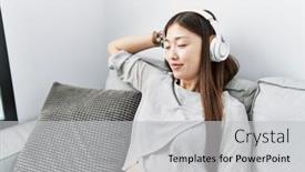  Presentation with asian music - Presentation theme featuring young-asian-woman-listening background and a light gray colored foreground