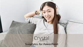  Presentation with asian music - Slide deck having young-asian-woman-listening background and a light gray colored foreground